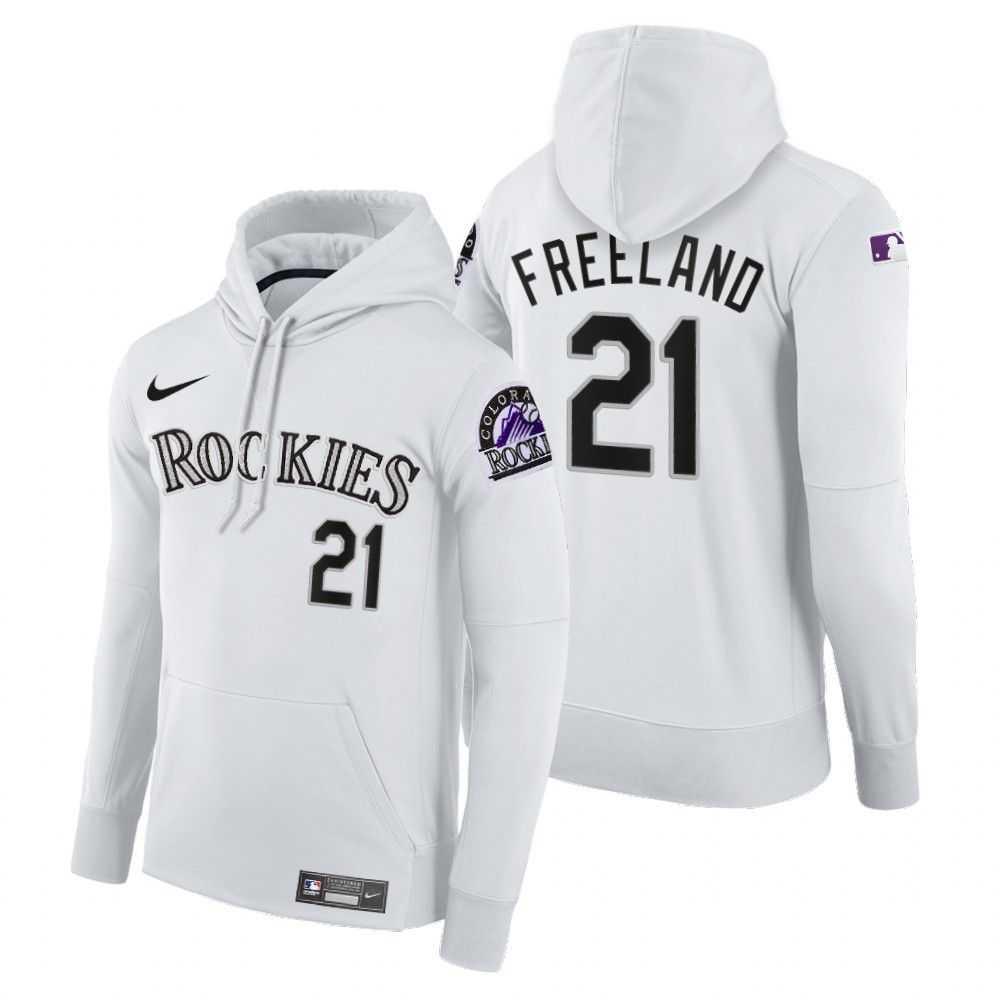 Men Colorado Rockies 21 Freeland white home hoodie 2021 MLB Nike Jerseys